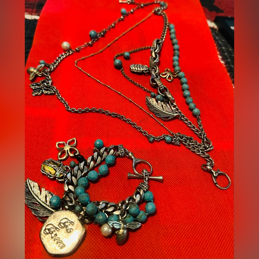 Fossil Silver and Turquoise Charm Necklace and matching bracelet.